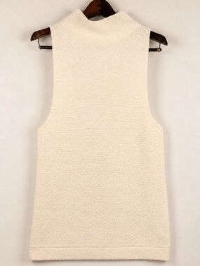 Free People Cream Knit Sweater Vest Mock Neck Sleeveless XS Cozy Minimalist